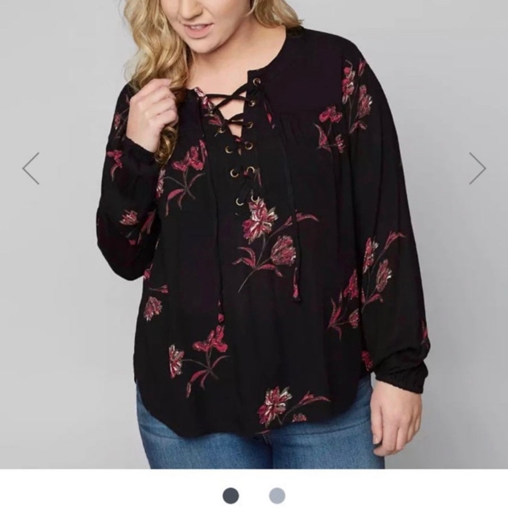 Daytrip Black Floral Lace-Up Blouse